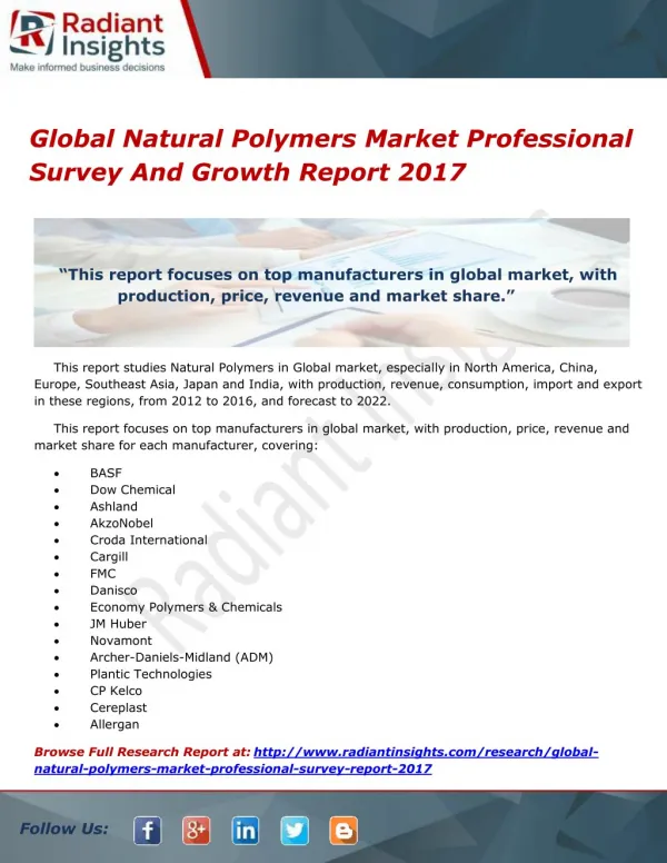 Global Natural Polymers Market Professional Survey And Growth Report 2017