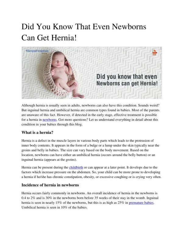 Did You Know That Even Newborns Can Get Hernia!