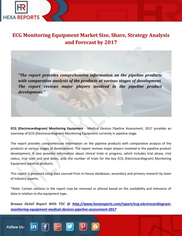 ECG Monitoring Equipment Market Size, Share, Strategy Analysis and Forecast by 2017