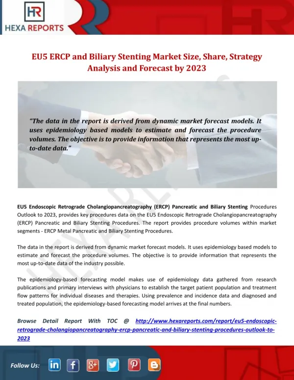 EU5 ERCP and Biliary Stenting Market Size, Share, Strategy Analysis and Forecast by 2023