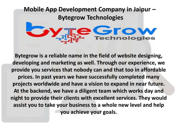 Excellent Android App Development Company in Jaipur | Bytegrow Technologies