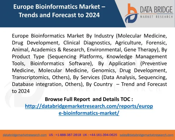 Europe Bioinformatics Market Outlook 2017-2024