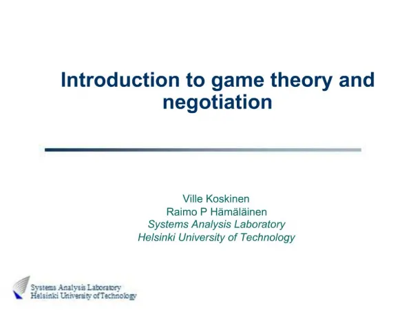 Introduction to game theory and negotiation
