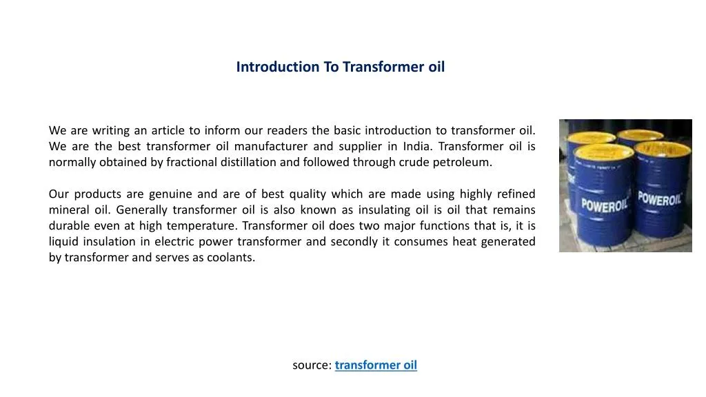 introduction to transformer oil