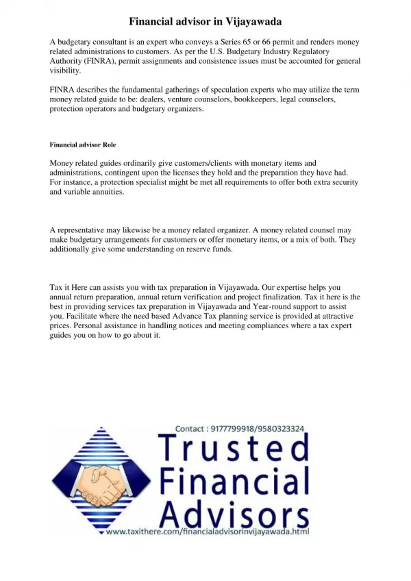 Financial advisors Vijayawada | Tax preparation | Tax It Here