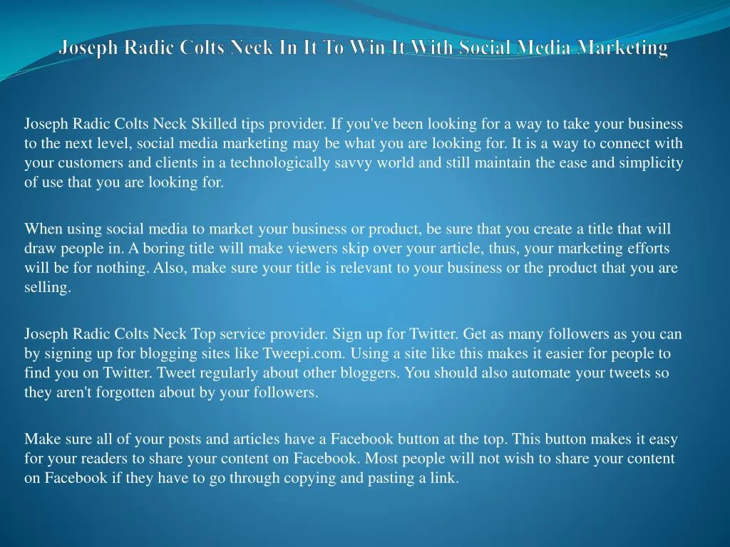joseph radic colts neck in it to win it with social media marketing
