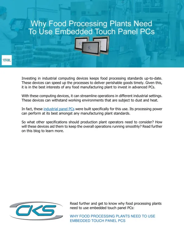 Why Food Processing Plants Need To Use Embedded Touch Panel PCs