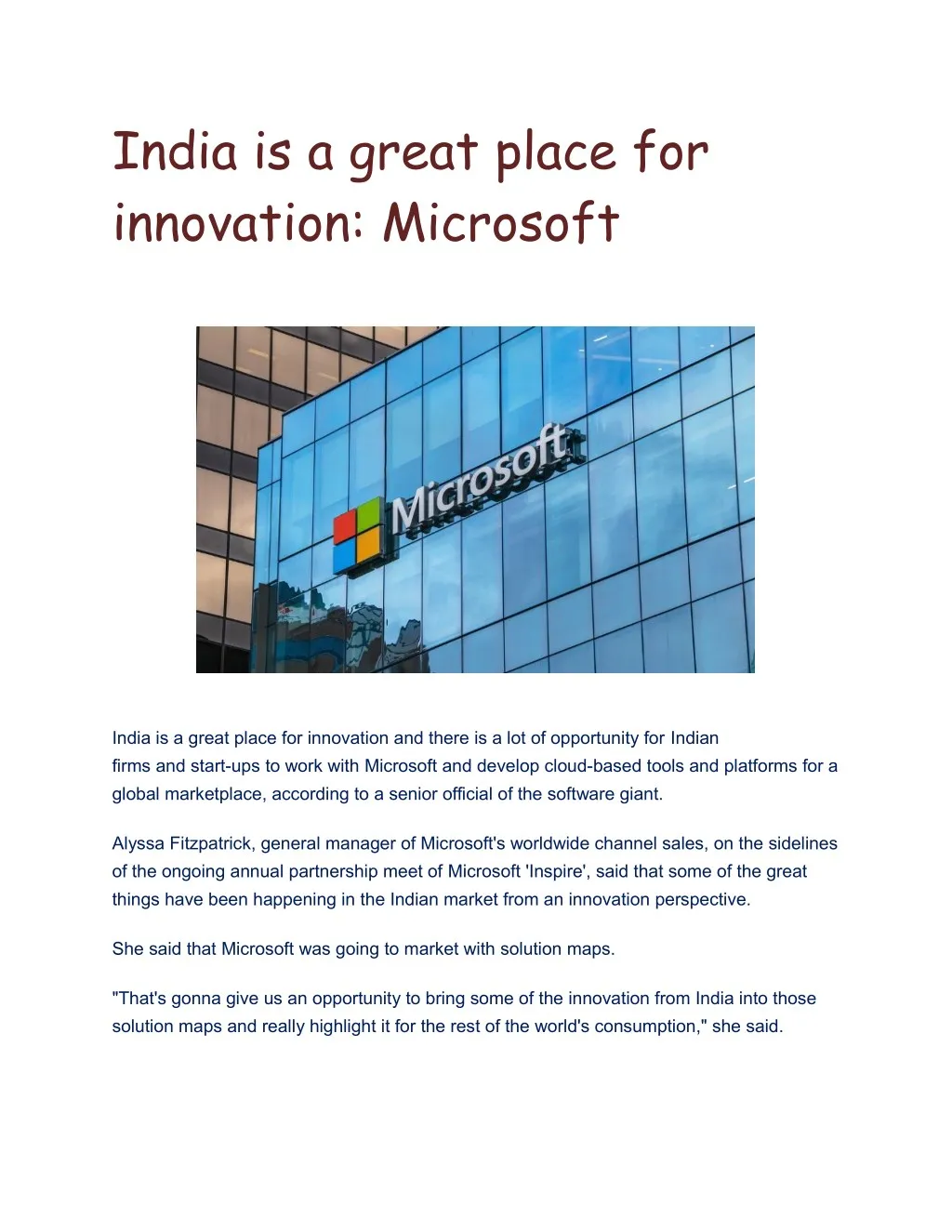 india is a great place for innovation microsoft