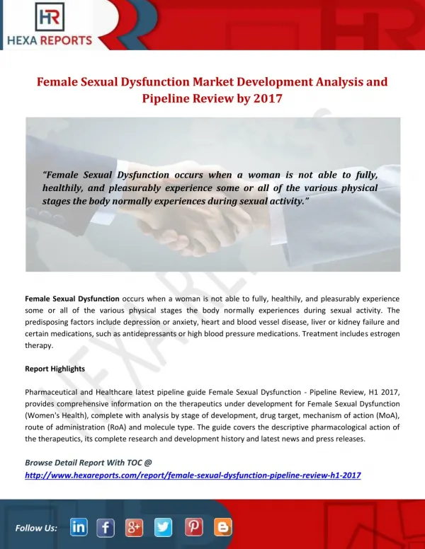 Female Sexual Dysfunction Market Development Analysis and Pipeline Review by 2017