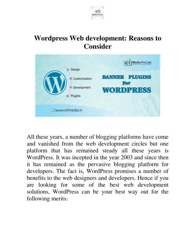 Wordpress Web development: Reasons to Consider