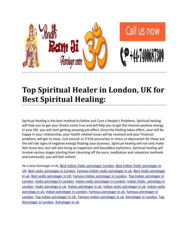 Top Spiritual Healer in London, UK for Best Spiritual Healing