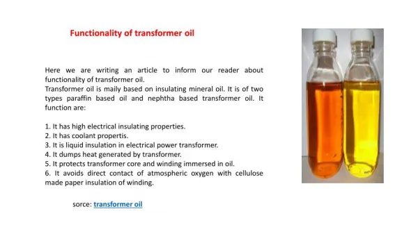 Functionality of transformer oil