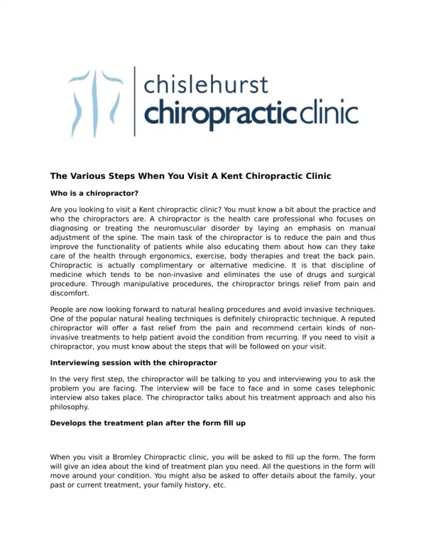 The Different Steps When You Visit A Kent Chiropractic Clinic