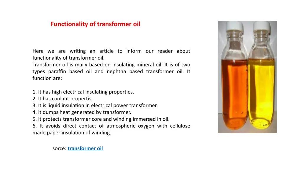 functionality of transformer oil