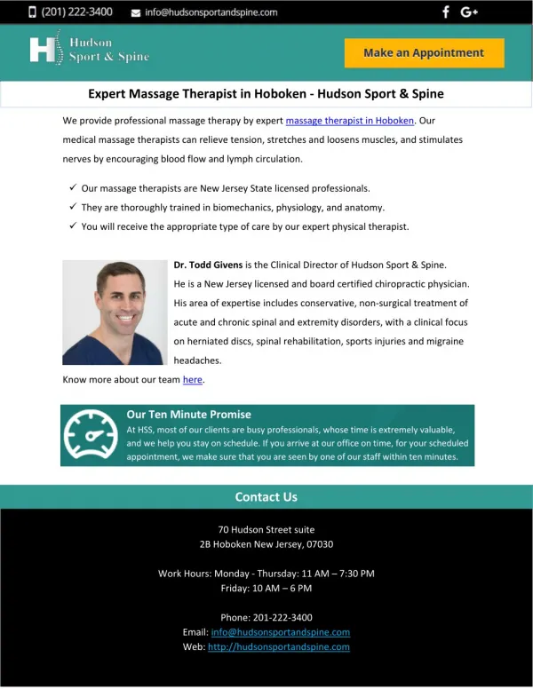 Expert Massage Therapist in Hoboken - Hudson Sport & Spine