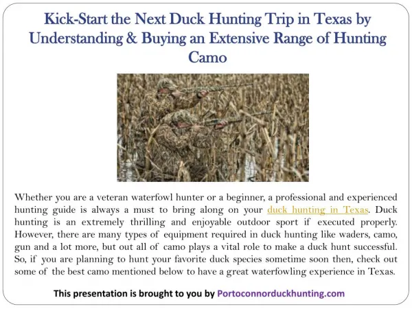 Kick-Start the Next Duck Hunting Trip in Texas by Understanding & Buying an Extensive Range of Hunting Camo