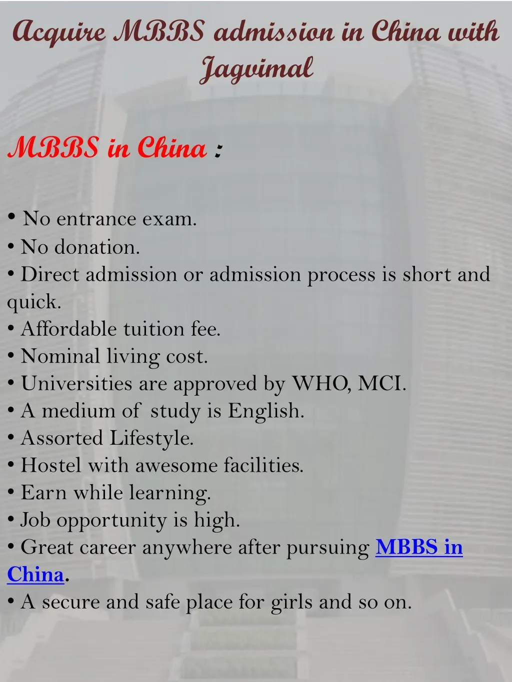 acquire mbbs admission in china with jagvimal