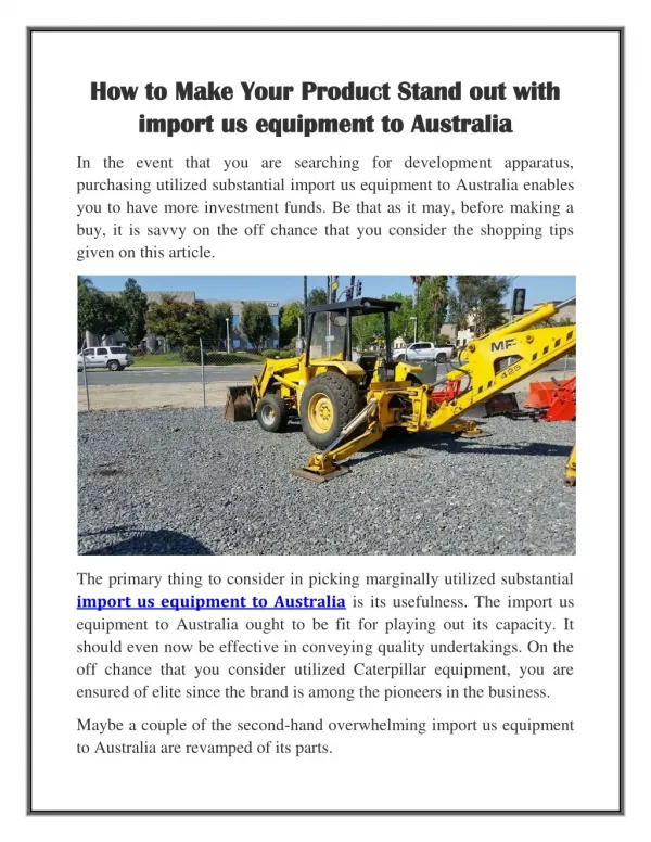 How to Make Your Product Stand out with import us equipment to Australia