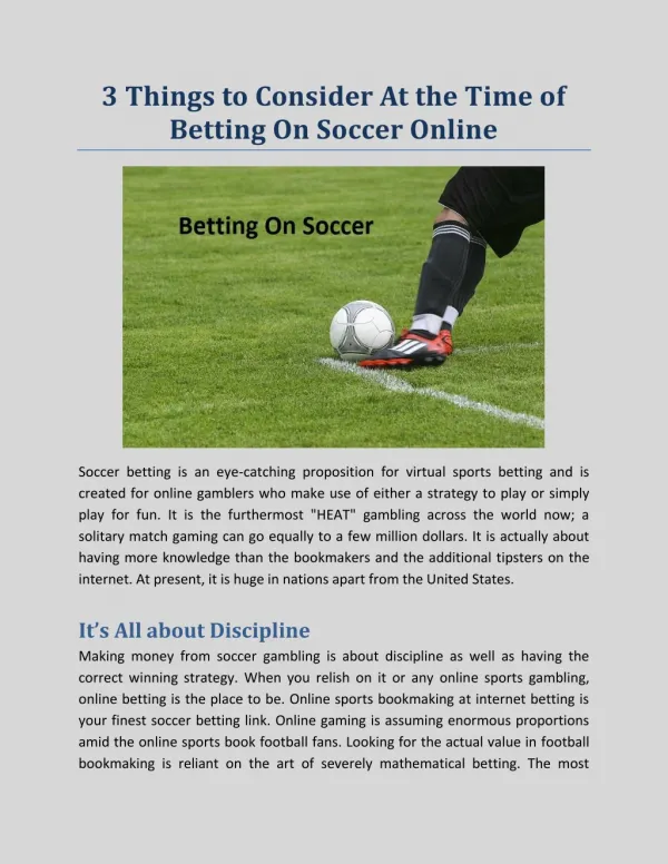 3 Things to Consider At the Time of Betting On Soccer Online