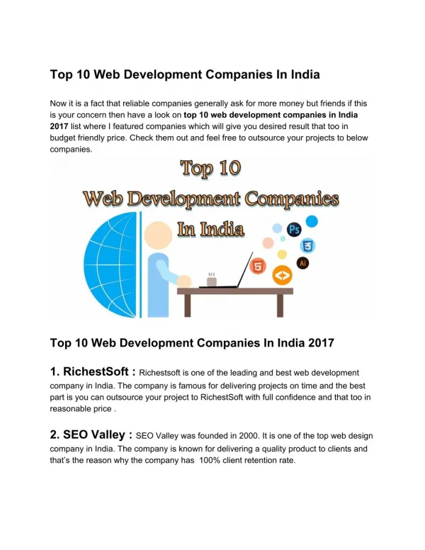Top 10 Web Development Companies In India 2017