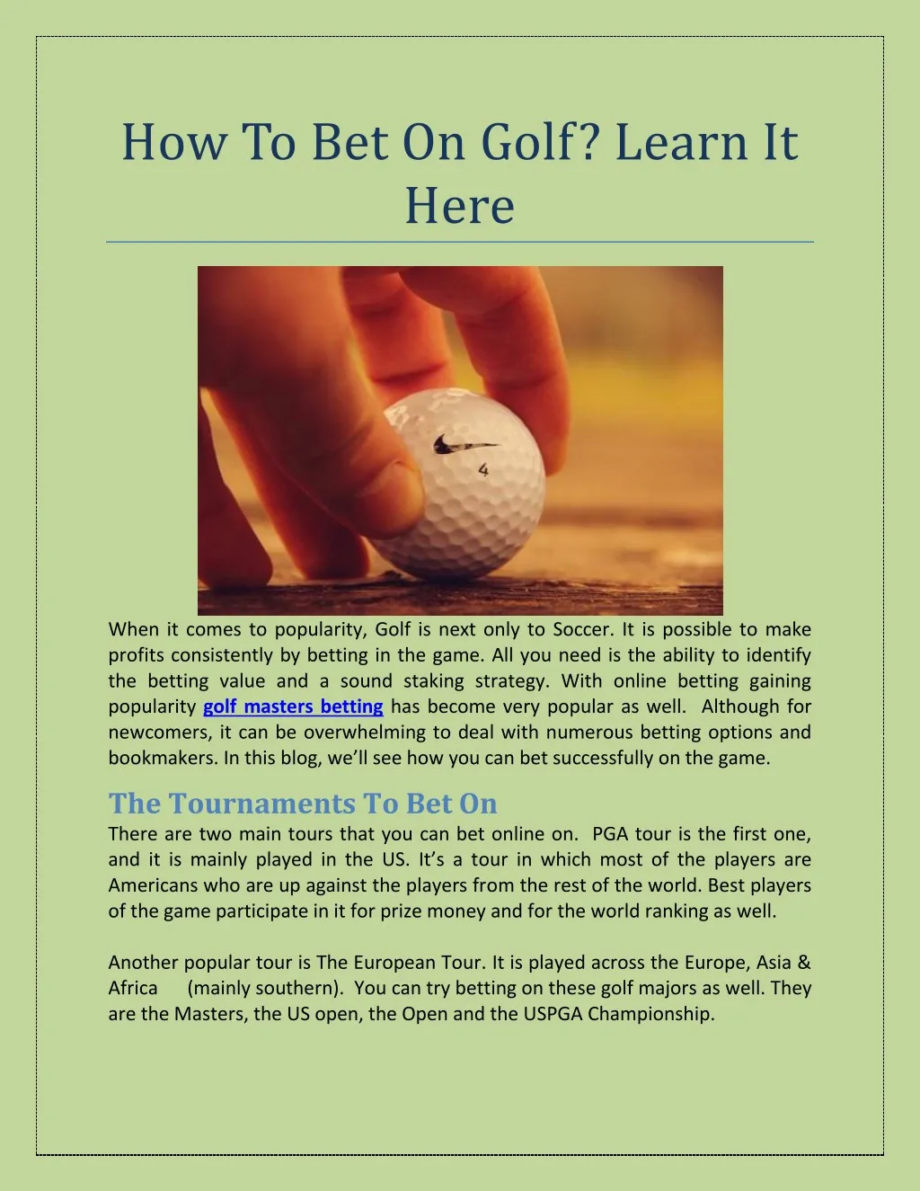 how to bet on golf learn it here