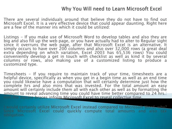 Why You Will need to Learn Microsoft Excel
