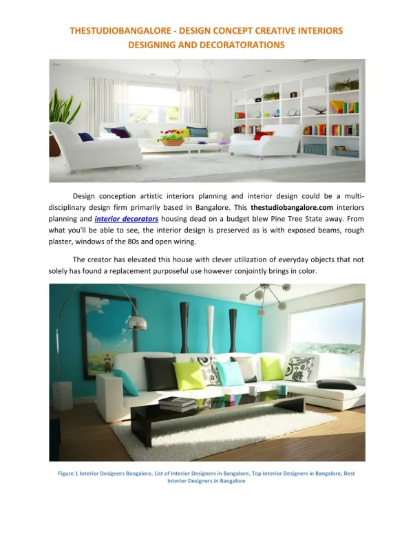 Interior Designers and Decorators - thestudiobangalore