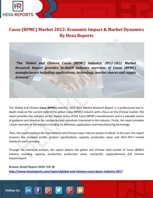 Cassa (BPMC) Market 2022: Economic Impact & Market Dynamics By Hexa Reports