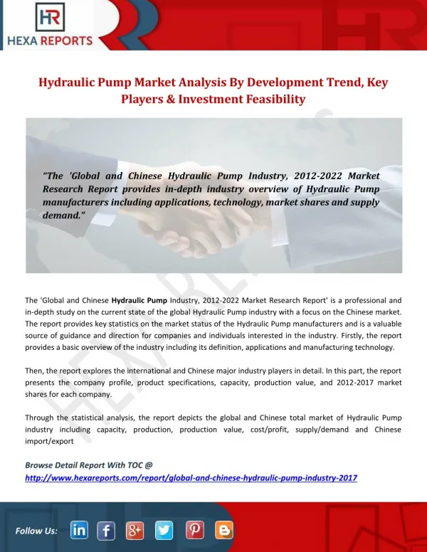 Hydraulic Pump Market Analysis By Development Trend, Key Players & Investment Feasibility