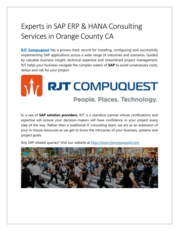 Experts in SAP ERP & HANA Consulting Services in Orange County CA
