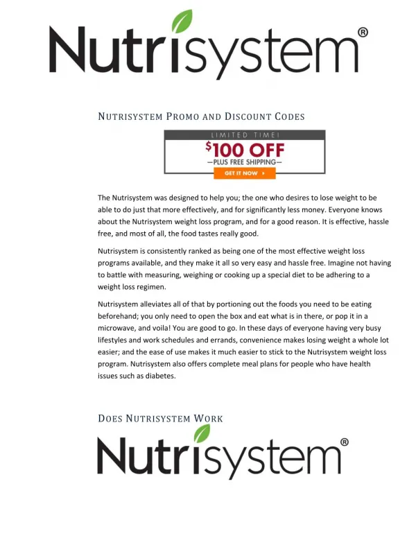 Nutrisystem Promo and Discount Codes