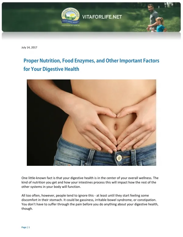 Proper Nutrition, Food Enzymes, and Other Important Factors for Your Digestive Health