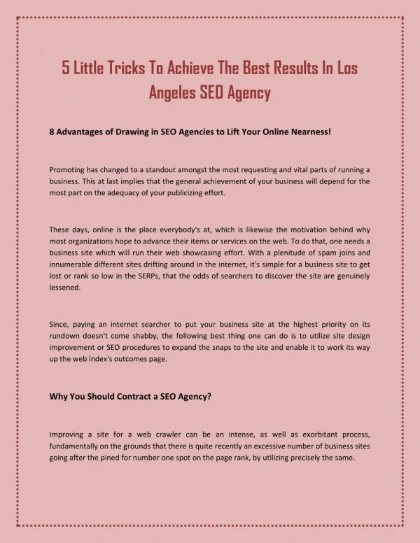 5 Little Tricks To Achieve The Best Results In Los Angeles SEO Agency