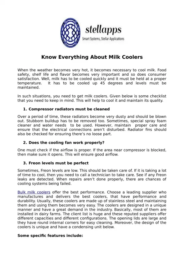 Know Everything About Milk Coolers