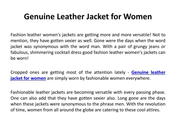 Genuine leather jacket for women