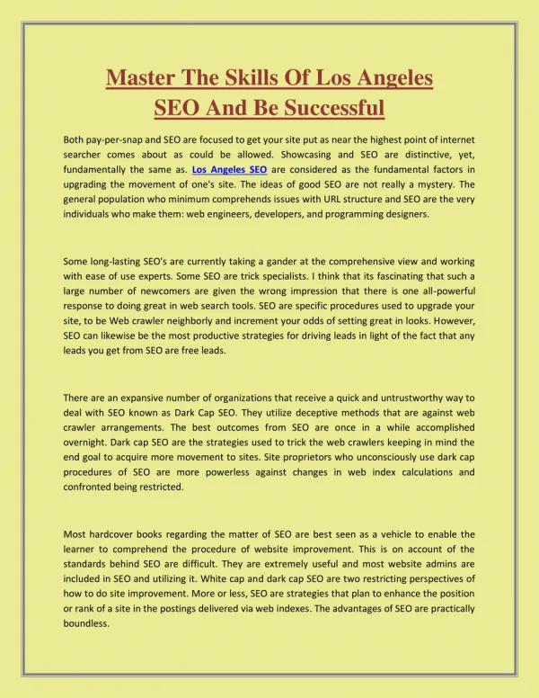 Master The Skills Of Los Angeles SEO And Be Successful