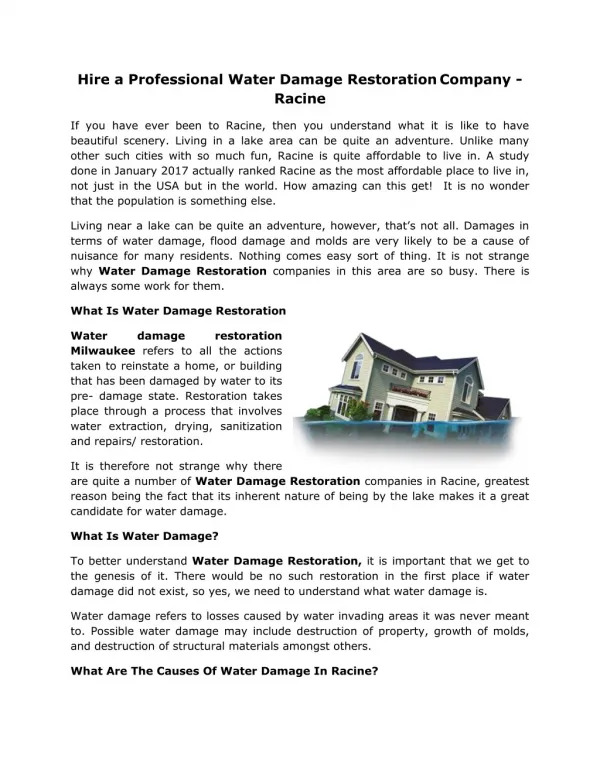 Hire a Professional Water Damage Restoration Company - Racine