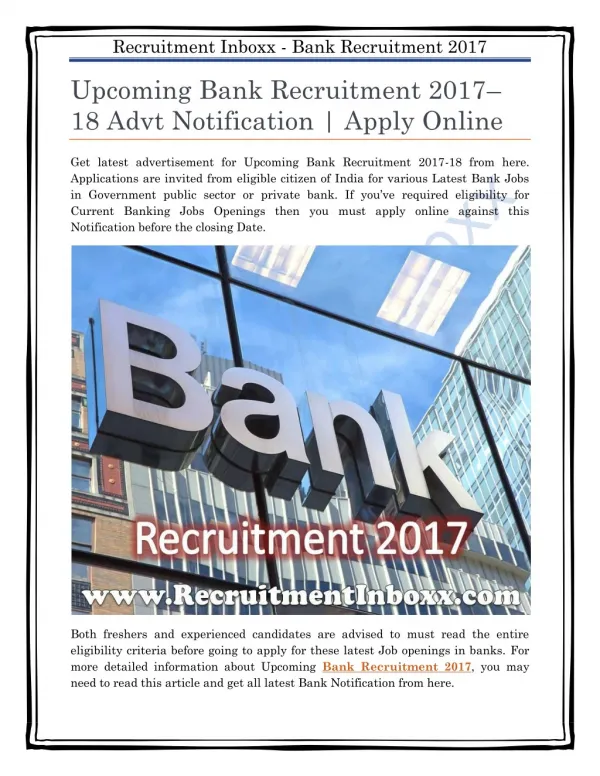 Bank Recuitment 2017