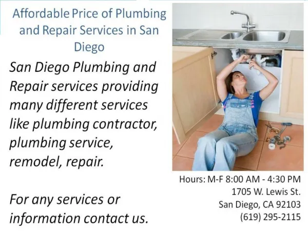 Affordable price for Plumbing and Repair services in San Diego