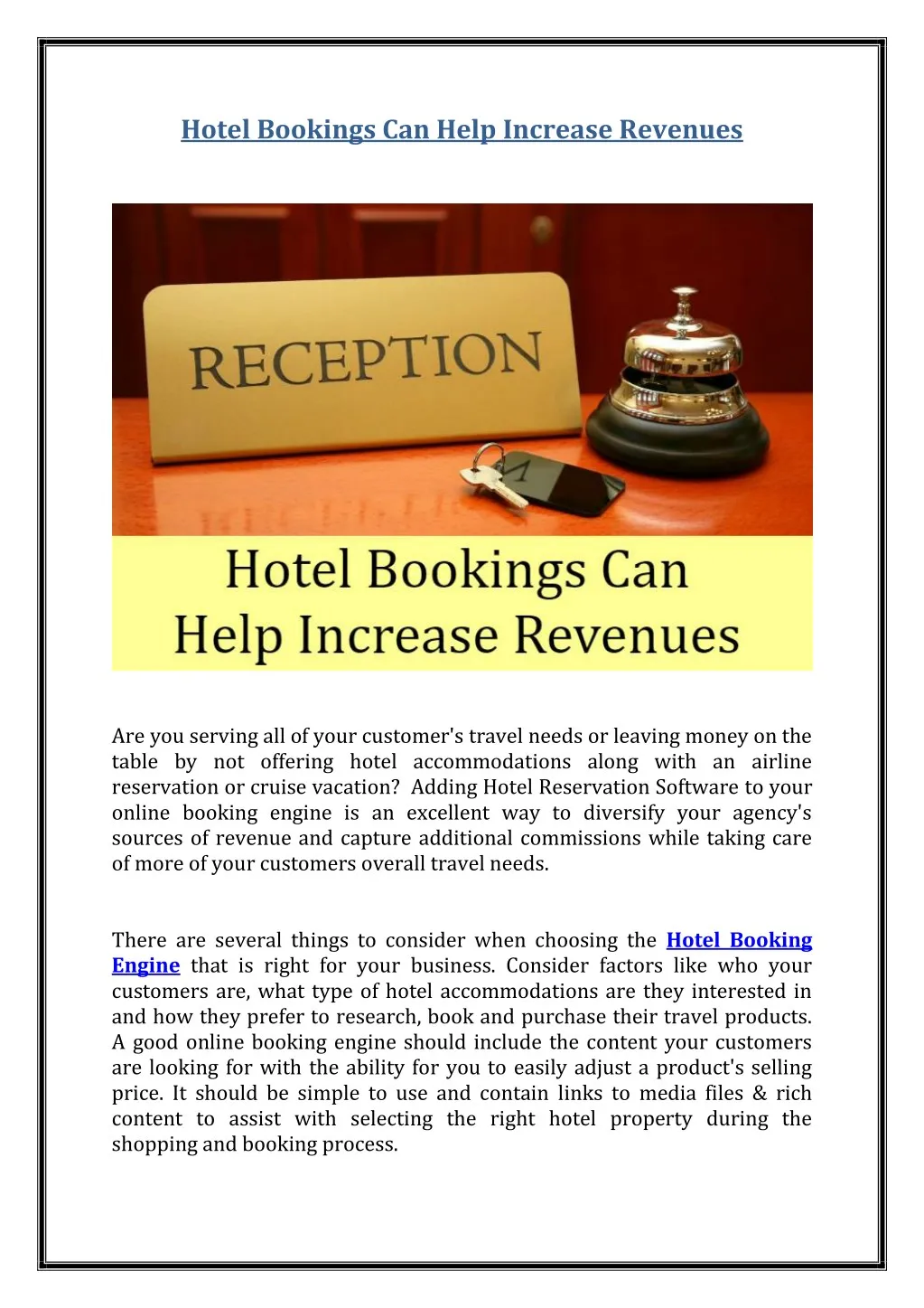 hotel bookings can help increase revenues