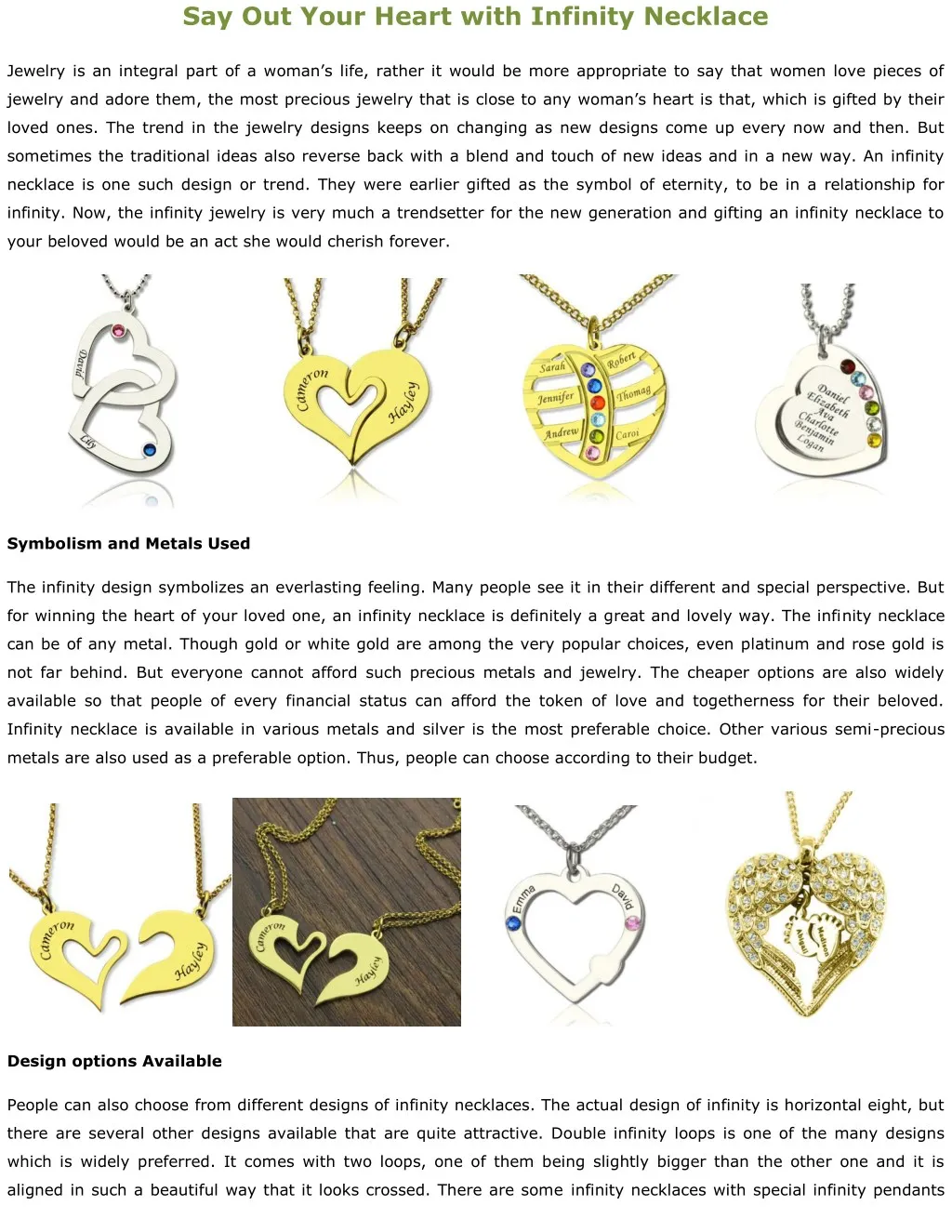 say out your heart with infinity necklace