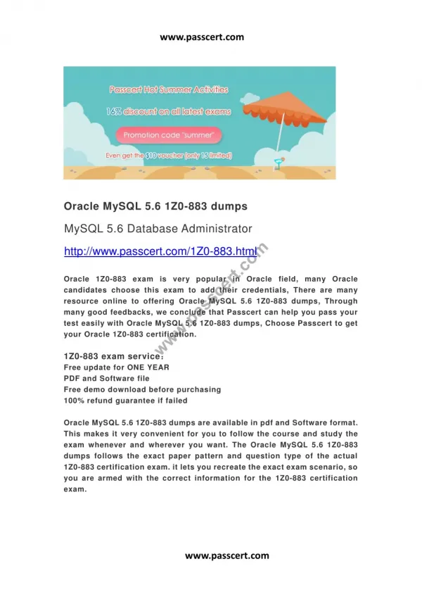 Oracle MySQL 5.6 1Z0-883 dumps
