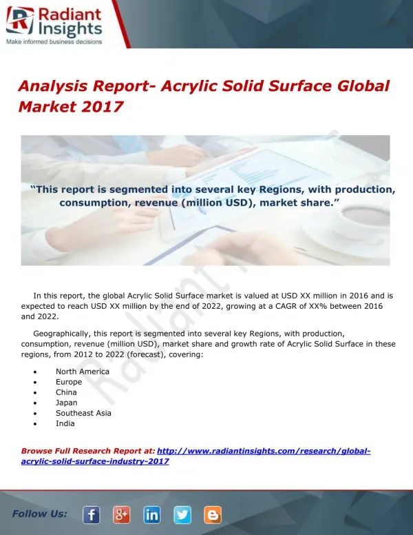 Analysis Report- Acrylic Solid Surface Global Market 2017