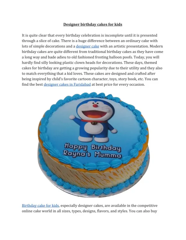 Order Designer Cakes Online For Kids Birthday