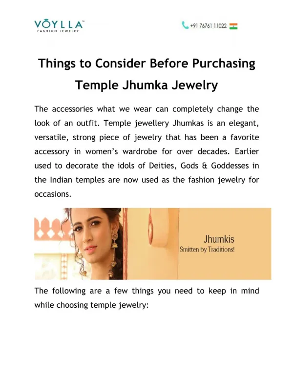 Things to Consider Before Purchasing Temple Jhumka Jewelry