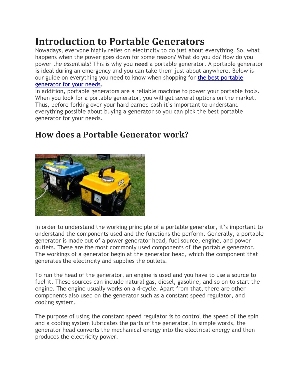 introduction to portable generators nowadays