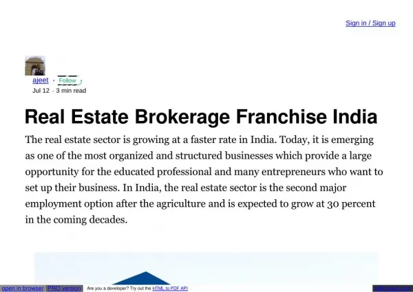 Real estate brokerage franchise india