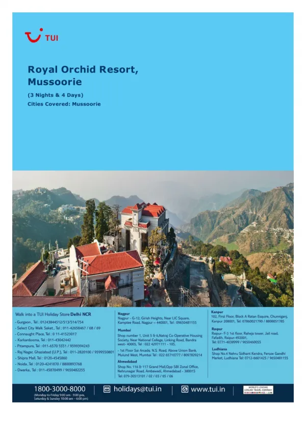 Royal Orchid Resort, Mussoorie, 3 Nights and 4 Days Package starts @ ? 17,500