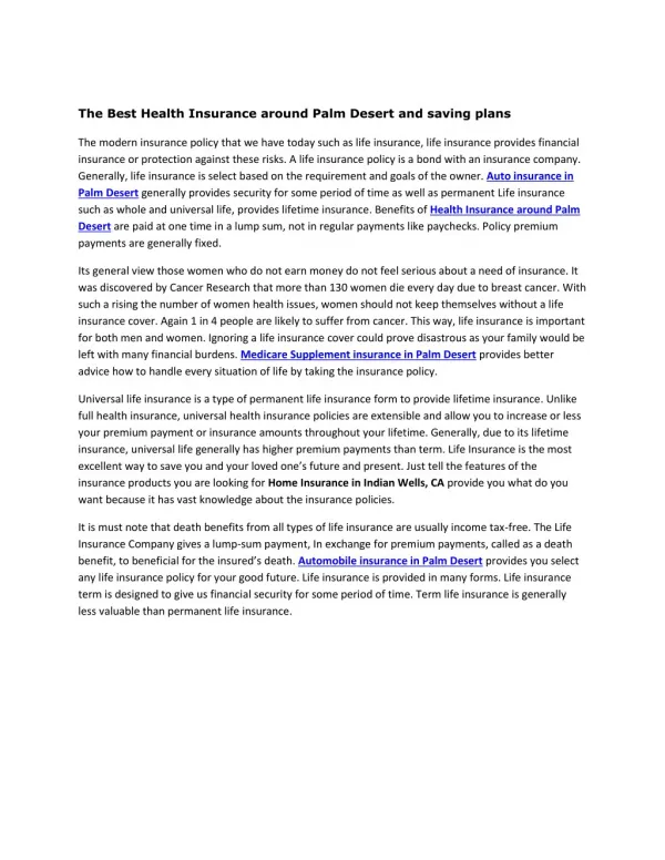 The Best Health Insurance around Palm Desert and saving plans