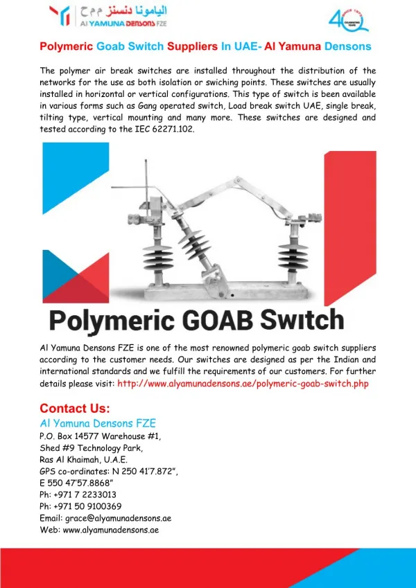 Polymeric Goab Switch Suppliers In UAE- Al Yamuna Densons FZE